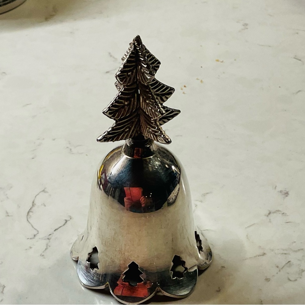 Vintage Sterling Silver Christmas Bell with a Tree on top.